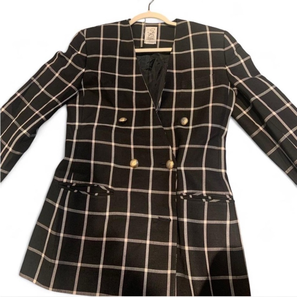 VINTAGE DOUBLE BREASTED PLAID BLAZER